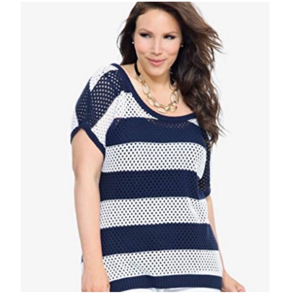 Torrid Nautical Striped Open-Knit Sweater